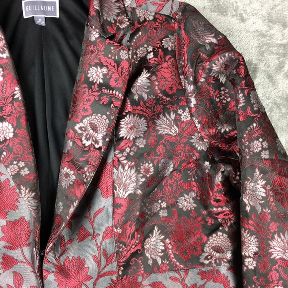 Guillaume Blazer Womens 2X Floral Tapestry Red Silver Metallic Holiday Jacket - Picture 3 of 16